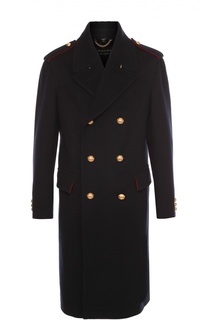 Шерстяное двубортное пальто с погонами и металлическими пуговицами Burberry Prorsum
