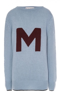 Удлиненный пуловер свободного кроя с контрастной надписью Marni