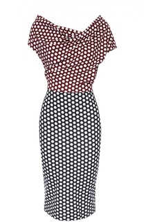 Приталенное платье с открытыми плечами и  геометрическим принтом Escada