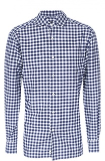 Хлопковая рубашка в клетку с воротником акула Ermenegildo Zegna