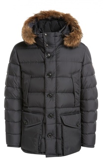 Удлиненный пуховик Rethel с меховой отделкой капюшона Moncler