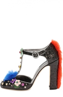 Туфли Vally с глиттером и декором Dolce &amp; Gabbana