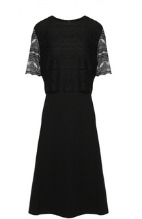 Приталенное платье с кружевной отделкой и коротким рукавом Escada