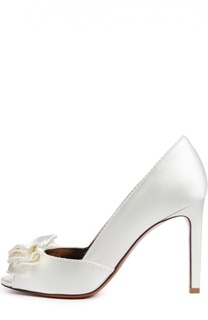 Атласные туфли с открытым мысом и бантом Lanvin