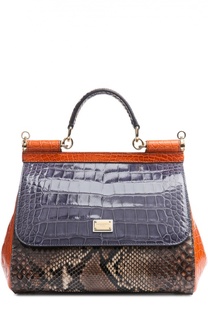 Сумка Sicily medium из кожи питона и крокодила Dolce &amp; Gabbana