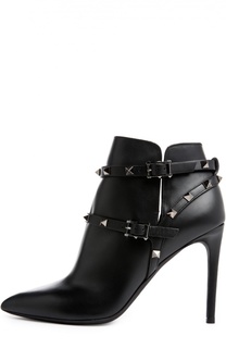 Кожаные ботильоны Rockstud Noir с ремешками Valentino