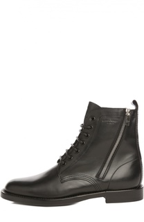 Кожаные ботинки Combat на шнуровке с молнией Saint Laurent