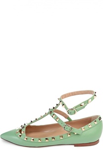 Кожаные балетки Rockstud с ремешками Valentino