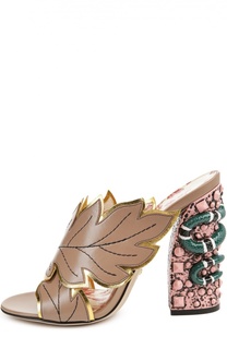 Кожаные сабо на декорированном каблуке Gucci