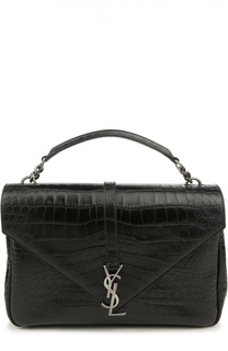 Сумка Collège Monogram large с тиснением под крокодила Saint Laurent