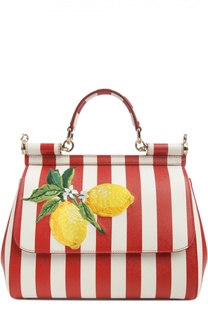 Полосатая кожаная сумка Sicily с вышивкой Dolce &amp; Gabbana