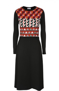 Приталенное платье с ярким принтом и длинным рукавом REDVALENTINO