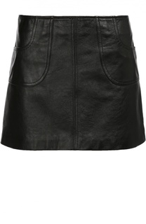 Кожаная мини-юбка с карманами Saint Laurent