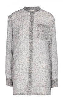 Полупрозрачная удлиненная блуза с воротником-стойкой и накладным карманом Dries Van Noten