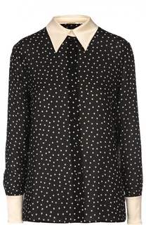 Блуза прямого кроя в горошек с контрастными воротником и манжетами Saint Laurent