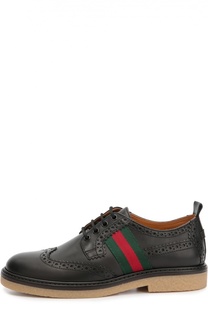 Кожаные броги с текстильной лентой Gucci
