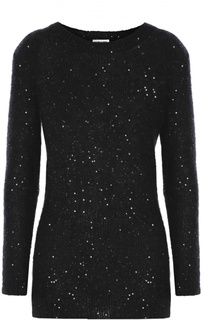 Удлиненный пуловер с круглым вырезом и пайетками Saint Laurent