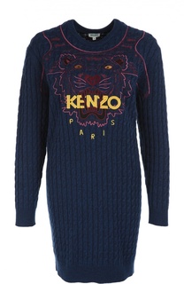 Шерстяное платье фактурной вязки с вышивкой Kenzo