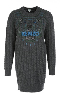 Шерстяное платье фактурной вязки с вышивкой Kenzo