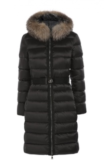 Стеганый пуховик Tinuviel с поясом и меховой отделкой капюшона Moncler