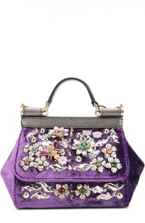Бархатная сумка Sicily с кристаллами и металлическим декором Dolce &amp; Gabbana