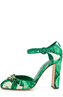 Шелковые туфли Vally с принтом и брошью Dolce &amp; Gabbana