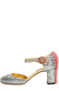 Туфли Vally с глиттером с меховой отделкой Dolce &amp; Gabbana