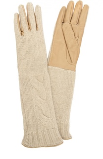 Удлиненные кожаные перчатки с отделкой из вязаного полотна Sermoneta Gloves