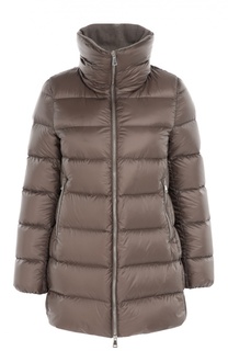 Стеганый удлиненный пуховик с высоким воротником Moncler