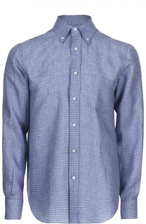 Льняная рубашка в клетку с воротником button down Loro Piana