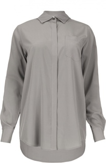 Удлиненная шелковая блуза с накладным карманом DKNY