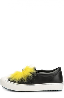 Кожаные слипоны с декором и меховой отделкой Fendi