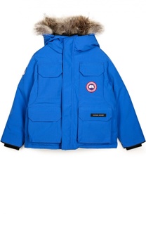 Пуховик с накладными карманами и меховой отделкой капюшона Canada Goose