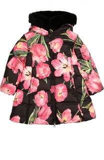 Пальто с цветочным принтом и меховой отделкой Dolce &amp; Gabbana