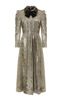 Платье с металлизированной отделкой, пайетками и рукавом-фонарик Saint Laurent
