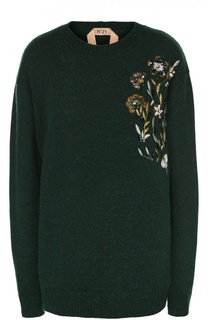 Удлиненный пуловер с цветочной вышивкой No. 21