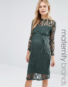 Кружевное платье с длинными рукавами Mamalicious - Зеленый Mama.Licious