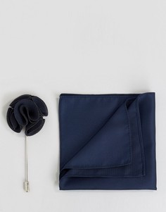 Набор из платка для нагрудного кармана и булавки для лацкана Feraud - Темно-синий