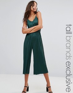 Glamorous Tall Awkward Length Pleated Jumpsuit - Зеленый