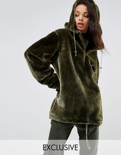 Свободный искусственный полушубок с капюшоном Story Of Lola - Зеленый