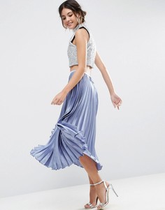 Плиссированная атласная юбка миди ASOS - Золотой