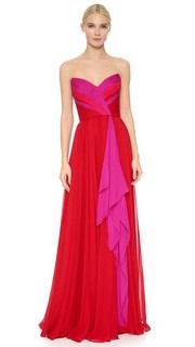 Вечернее платье без бретелек из шифона Reem Acra