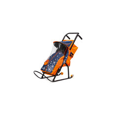 Санки-коляска Снегурочка 2P-1, с колесами, ABC Academy, темно-синий / оранжевый