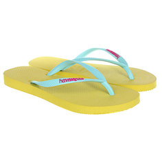 Вьетнамки женские Havaianas Slim Logo Light Blue/Yellow