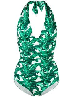 слитный купальник с лиственным принтом Dolce &amp; Gabbana