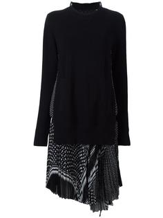 многослойное платье с комбинированным принтом Sacai
