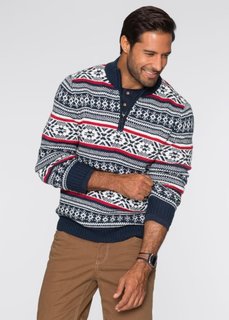 Пуловер Regular Fit с узором в норвежском стиле (темно-синий/кремовый/темно-кра) Bonprix