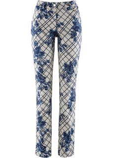 Стрейтчевые брюки с принтом (белый/черный с рисунком) Bonprix