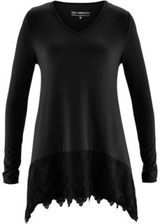 Удлиненная футболка с кружевом (белый) Bonprix