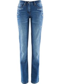 Стрейтчевые джинсы с вышивкой (кремовый) Bonprix